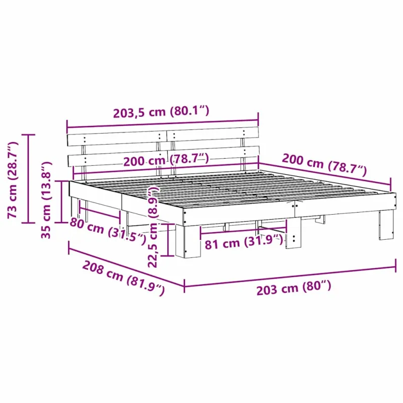 Lovos rėmas Balta 200 x 200 cm Kietos pušies mediena