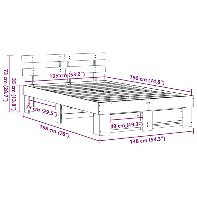 Lovos rėmas Ruda 135 x 190 cm Kietos pušies mediena