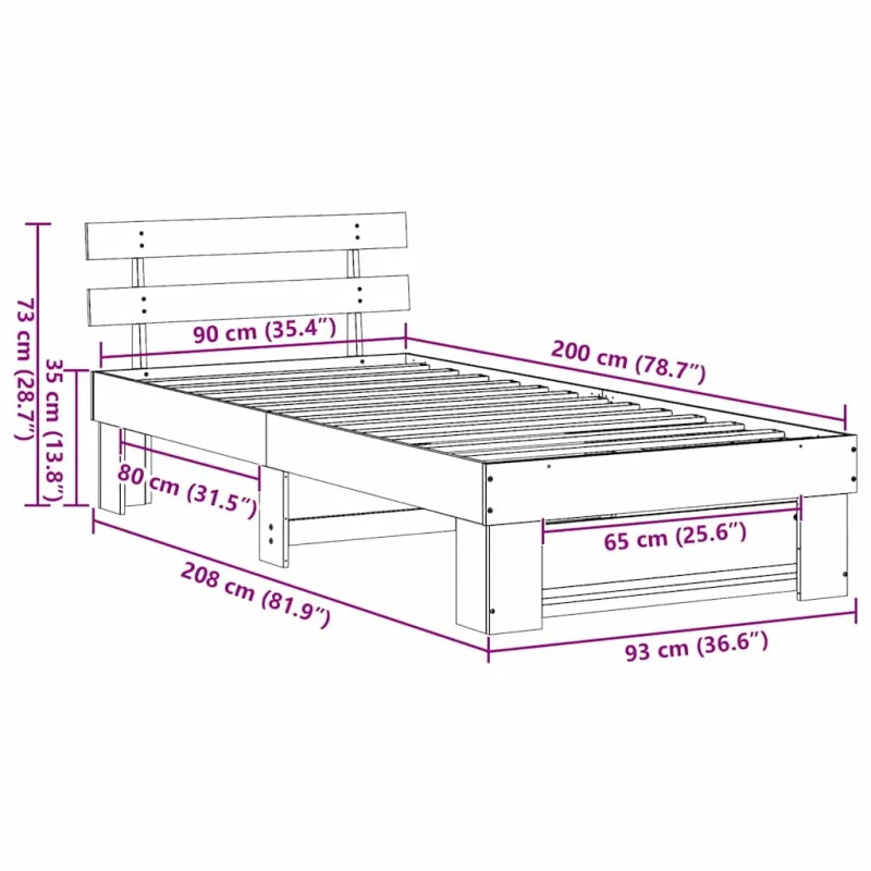 Lovos rėmas Balta 90 x 200 cm Kietos pušies mediena