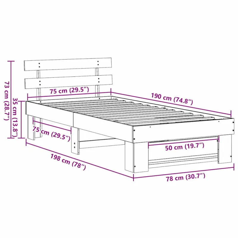 Lovos rėmas Vaško ruda 75 x 190 cm Kietos pušies mediena