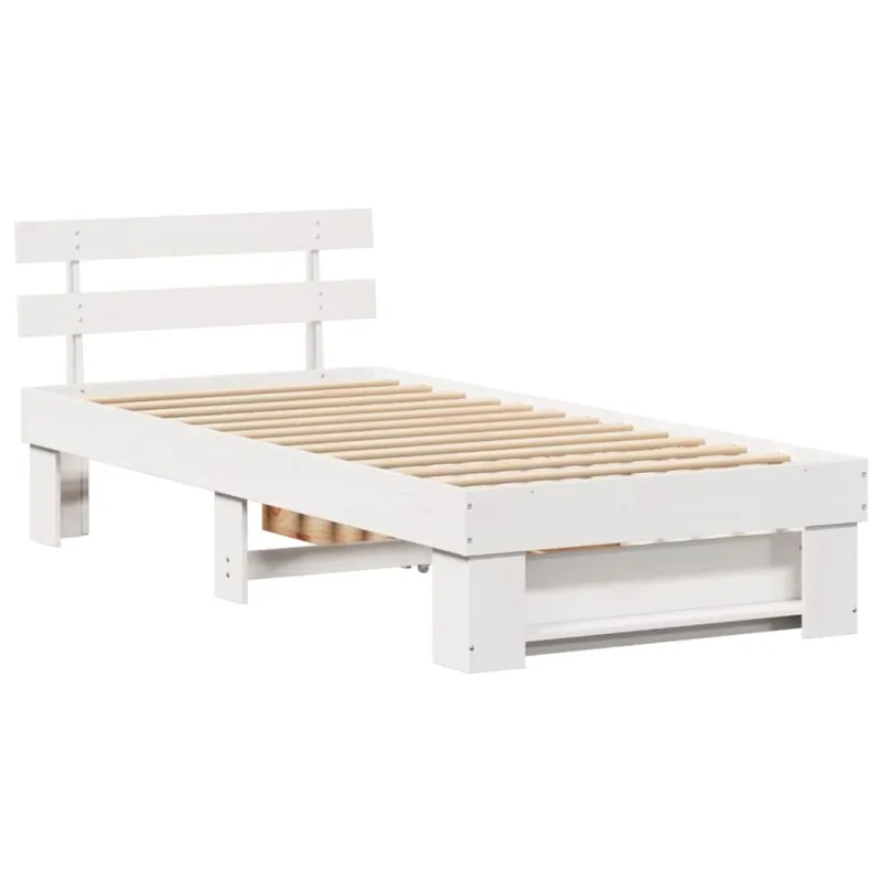 Lovos rėmas su stalčių Balta 75 x 190 cm Kietos pušies mediena