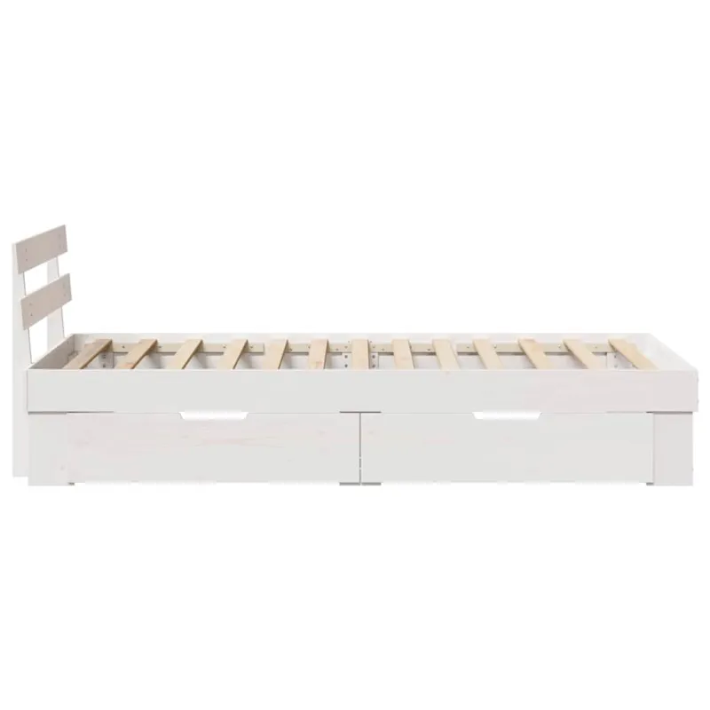 Lovos rėmas su stalčių Balta 75 x 190 cm Kietos pušies mediena
