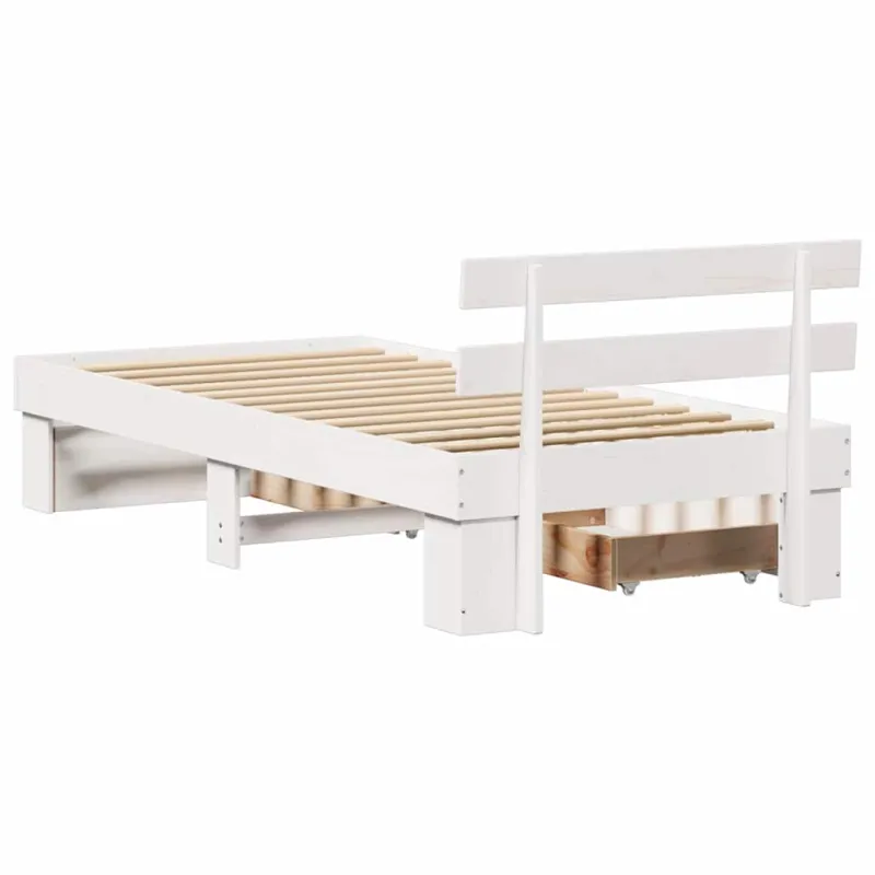 Lovos rėmas su stalčių Balta 75 x 190 cm Kietos pušies mediena