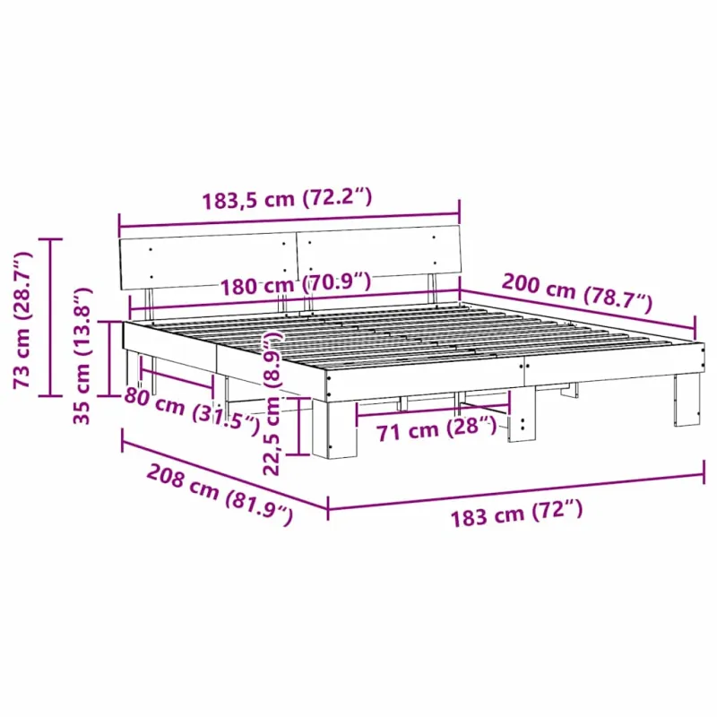 Lovos rėmas Vaško ruda 180 x 200 cm Kietos pušies mediena