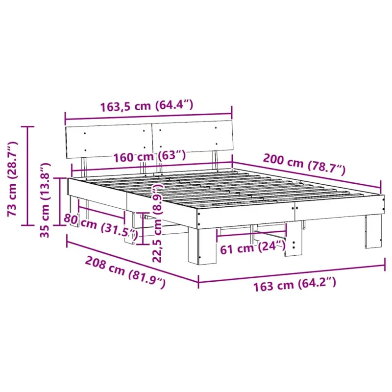 Lovos rėmas Balta 160 x 200 cm Kietos pušies mediena