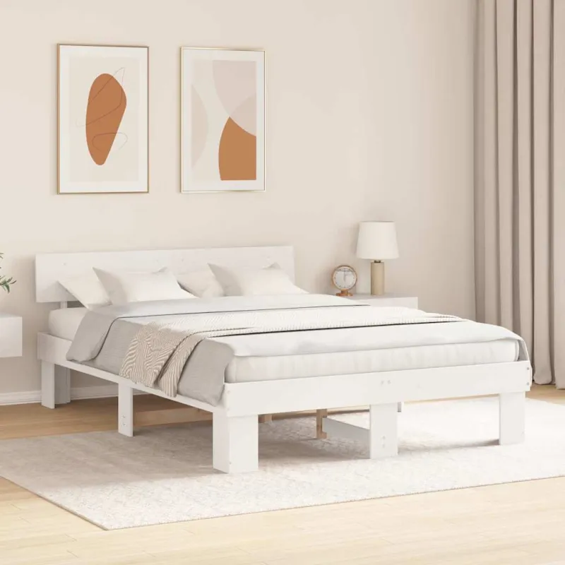 Lovos rėmas Balta 150 x 200 cm Kietos pušies mediena