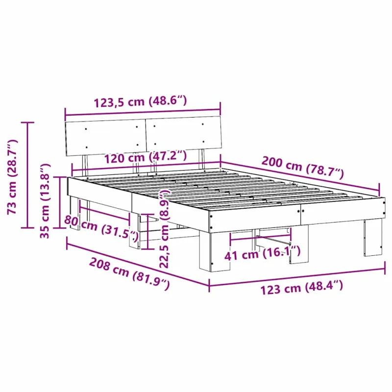 Lovos rėmas Balta 120 x 200 cm Kietos pušies mediena