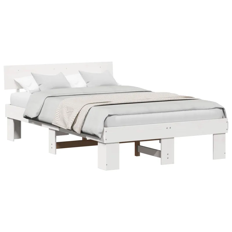 Lovos rėmas Balta 135 x 190 cm Kietos pušies mediena