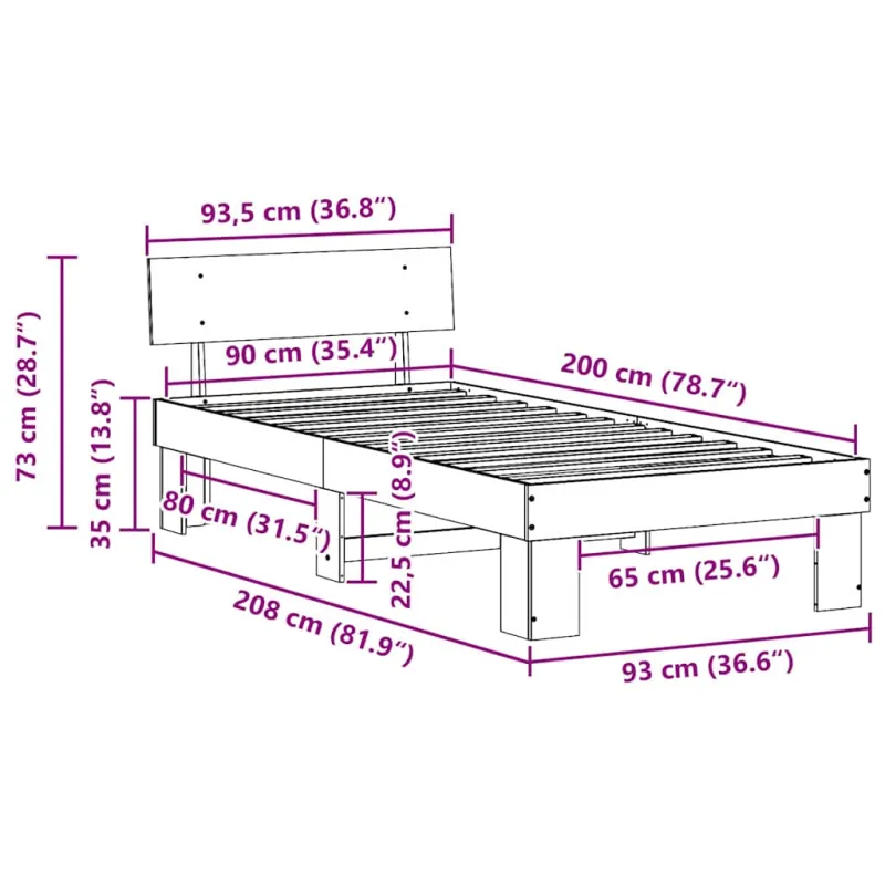 Lovos rėmas Vaško ruda 90 x 200 cm Kietos pušies mediena