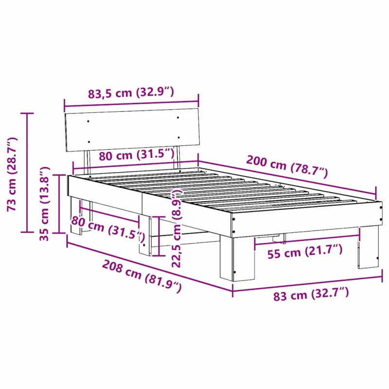 Lovos rėmas Vaško ruda 80 x 200 cm Kietos pušies mediena