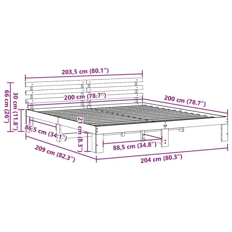 Lovos rėmas Balta 200 x 200 cm Kietos pušies mediena