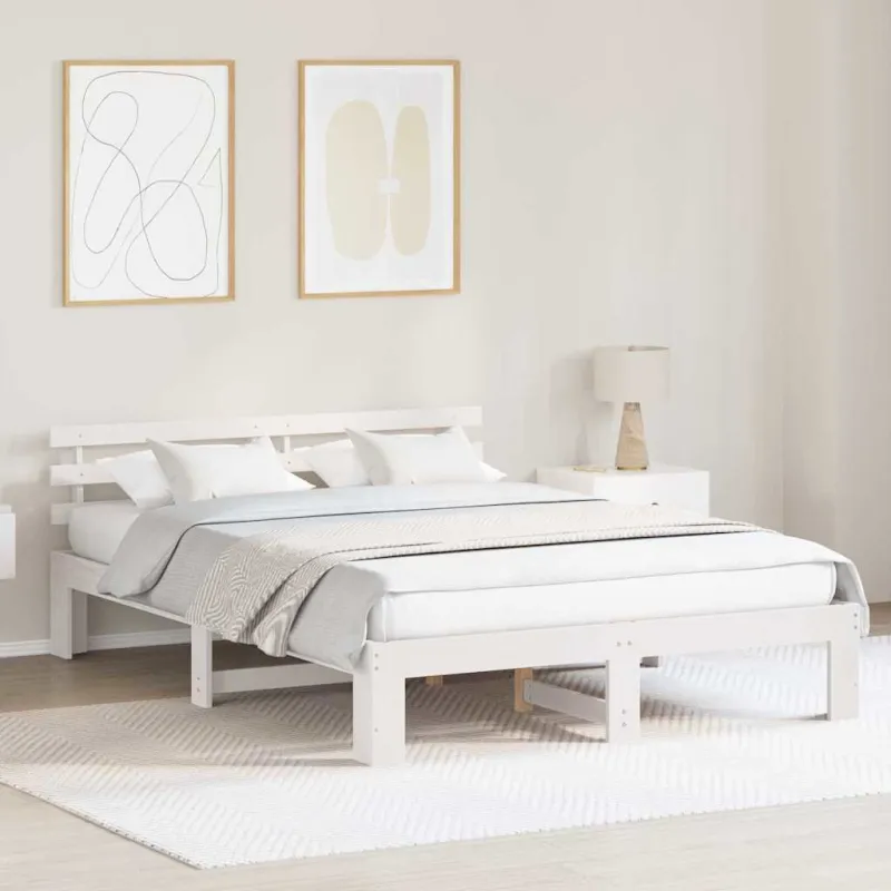 Lovos rėmas Balta 160 x 200 cm Kietos pušies mediena