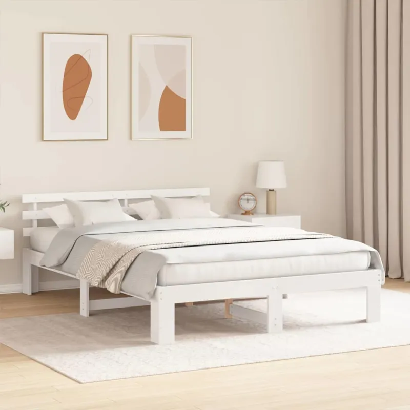 Lovos rėmas Balta 150 x 200 cm Kietos pušies mediena