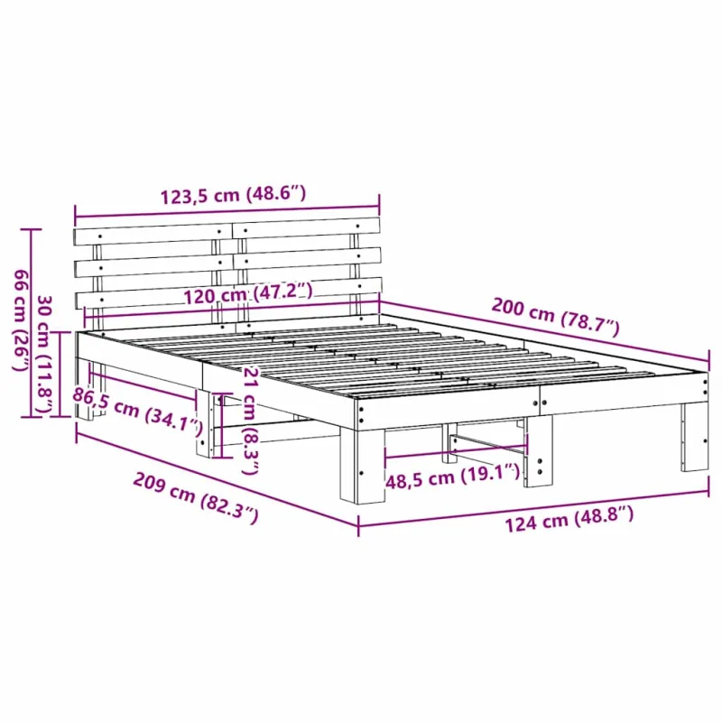 Lovos rėmas Balta 120 x 200 cm Kietos pušies mediena