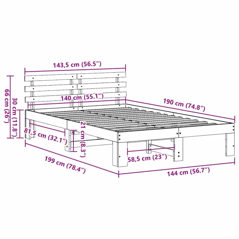 Lovos rėmas Vaško ruda 140 x 190 cm Kietos pušies mediena