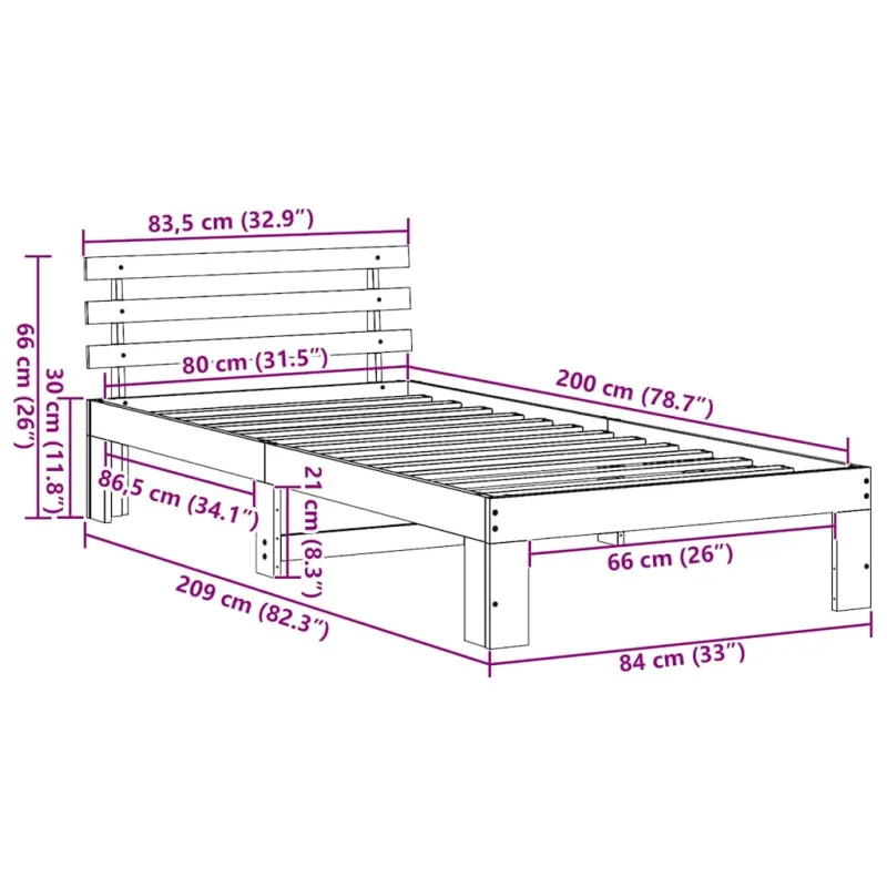 Lovos rėmas Balta 80 x 200 cm Kietos pušies mediena