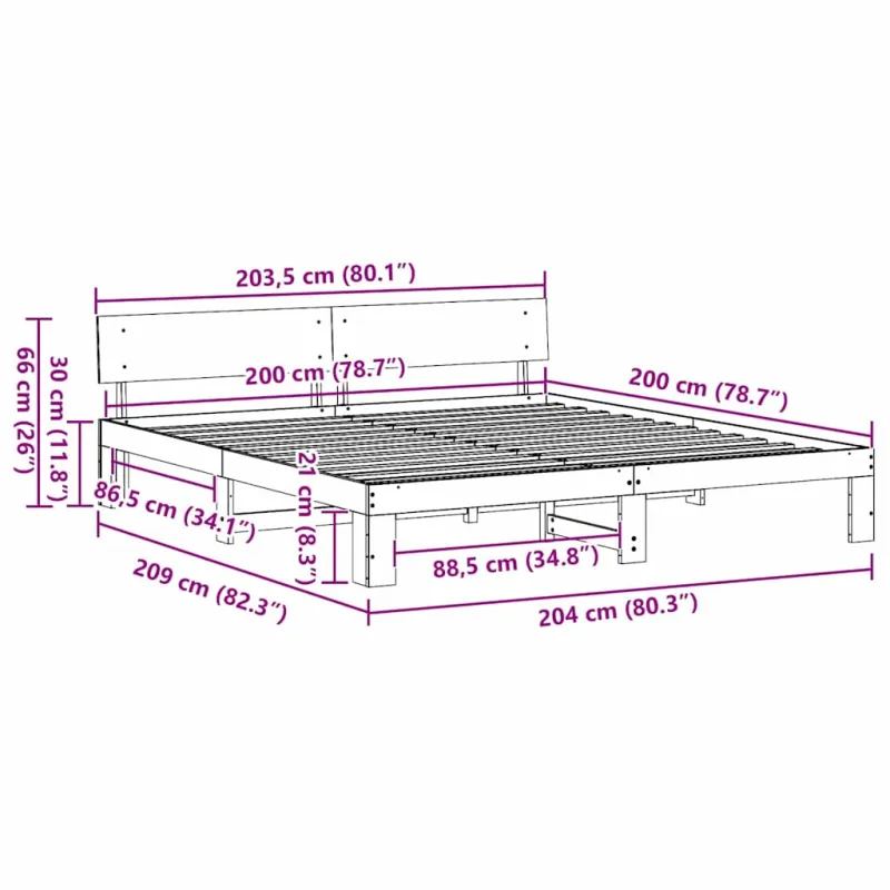Lovos rėmas Vaško ruda 200 x 200 cm Kietos pušies mediena