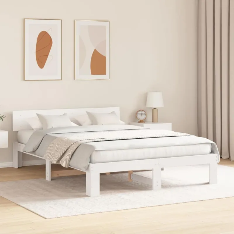 Lovos rėmas Balta 160 x 200 cm Kietos pušies mediena