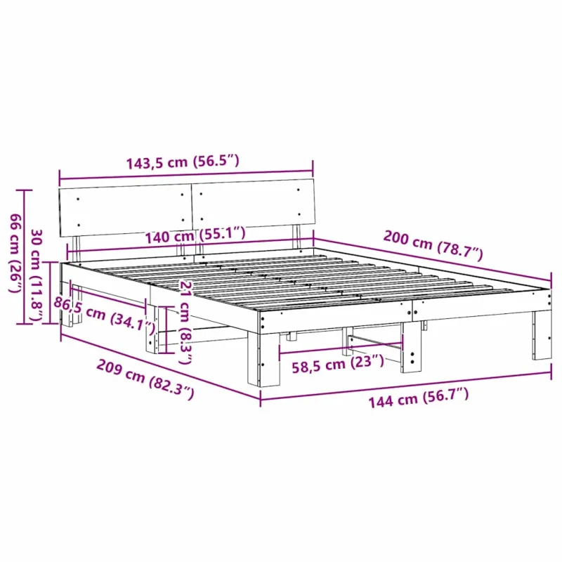 Lovos rėmas Balta 140 x 200 cm Kietos pušies mediena