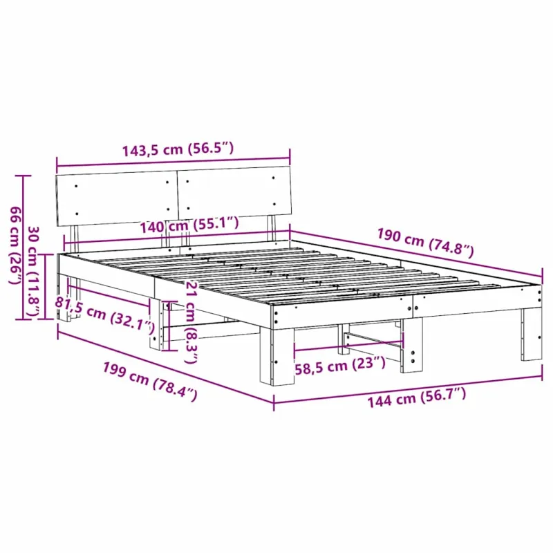 Lovos rėmas Natūrali 140 x 190 cm Kietos pušies mediena