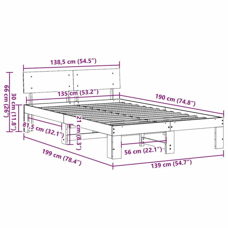 Lovos rėmas Vaško ruda 135 x 190 cm Kietos pušies mediena
