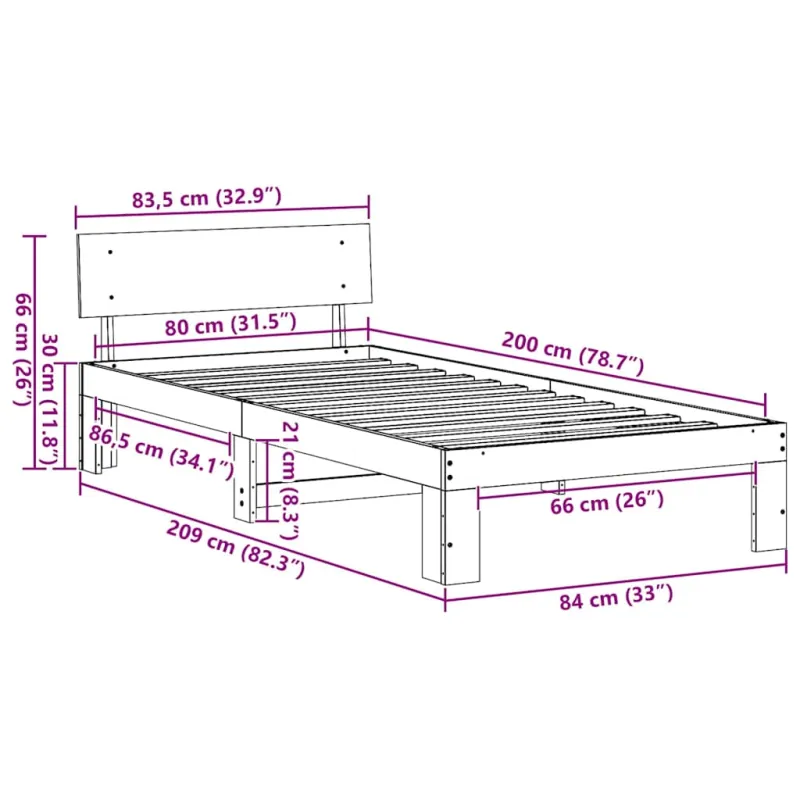 Lovos rėmas Vaško ruda 80 x 200 cm Kietos pušies mediena