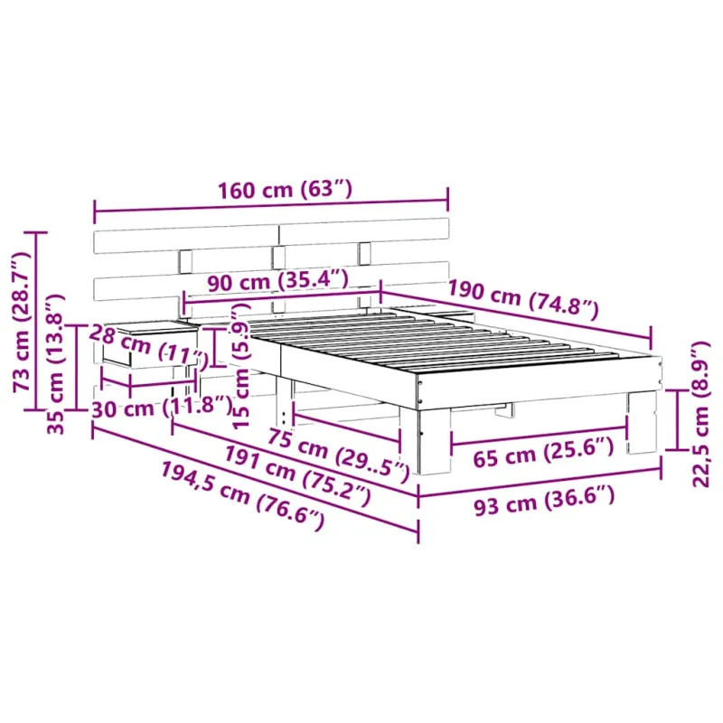 Lovos rėmas Balta 90 x 190 cm Kietos pušies mediena