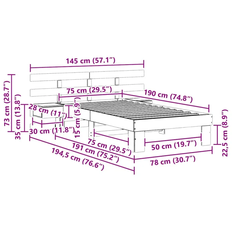 Lovos rėmas Balta 75 x 190 cm Kietos pušies mediena