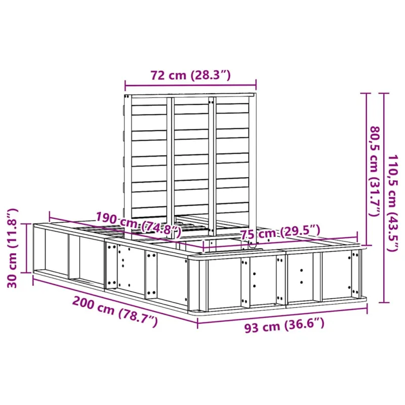 Lovos rėmas Vaško ruda 75 x 190 cm Kietos pušies mediena