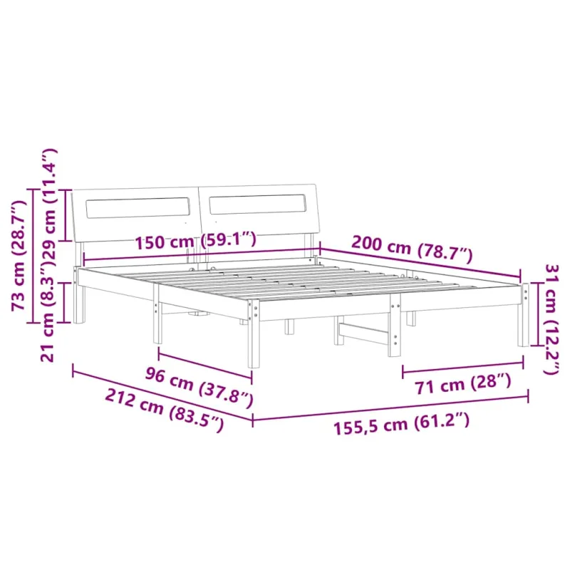 Lovos rėmas Ruda 150 x 200 cm Kietos pušies mediena