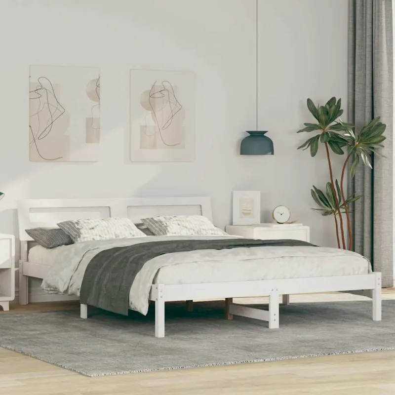 Lovos rėmas Balta 150 x 200 cm Kietos pušies mediena