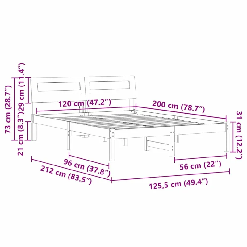 Lovos rėmas Ruda 120 x 200 cm Kietos pušies mediena