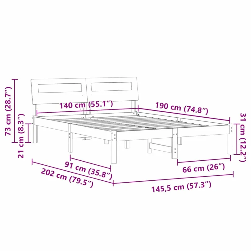 Lovos rėmas Ruda 140 x 190 cm Kietos pušies mediena