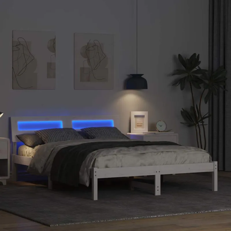 Lovos rėmas Balta 135 x 190 cm Kietos pušies mediena