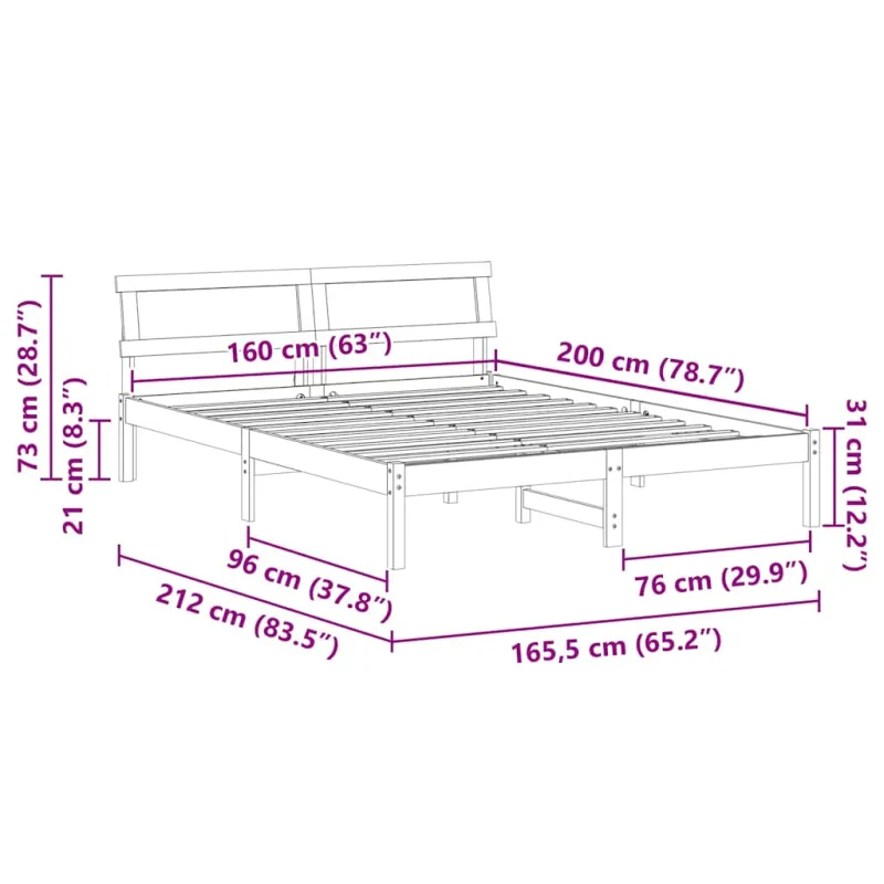 Lovos rėmas Ruda 160 x 200 cm Kietos pušies mediena