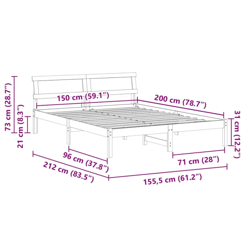 Lovos rėmas Ruda 150 x 200 cm Kietos pušies mediena