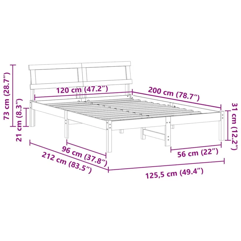 Lovos rėmas Vaško ruda 120 x 200 cm Kietos pušies mediena
