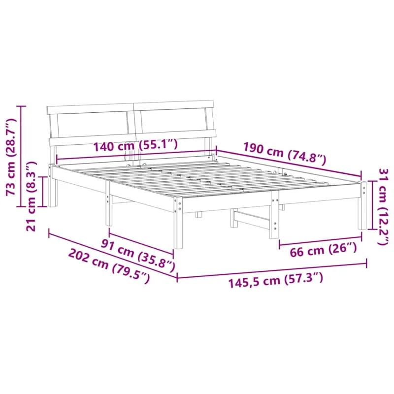 Lovos rėmas Ruda 140 x 190 cm Kietos pušies mediena