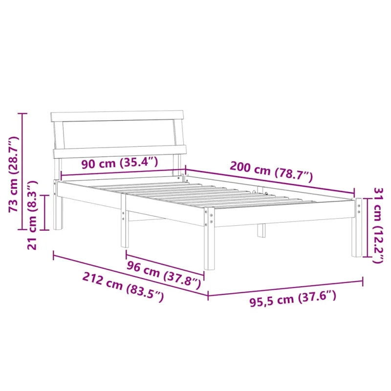 Lovos rėmas Vaško ruda 90 x 200 cm Kietos pušies mediena