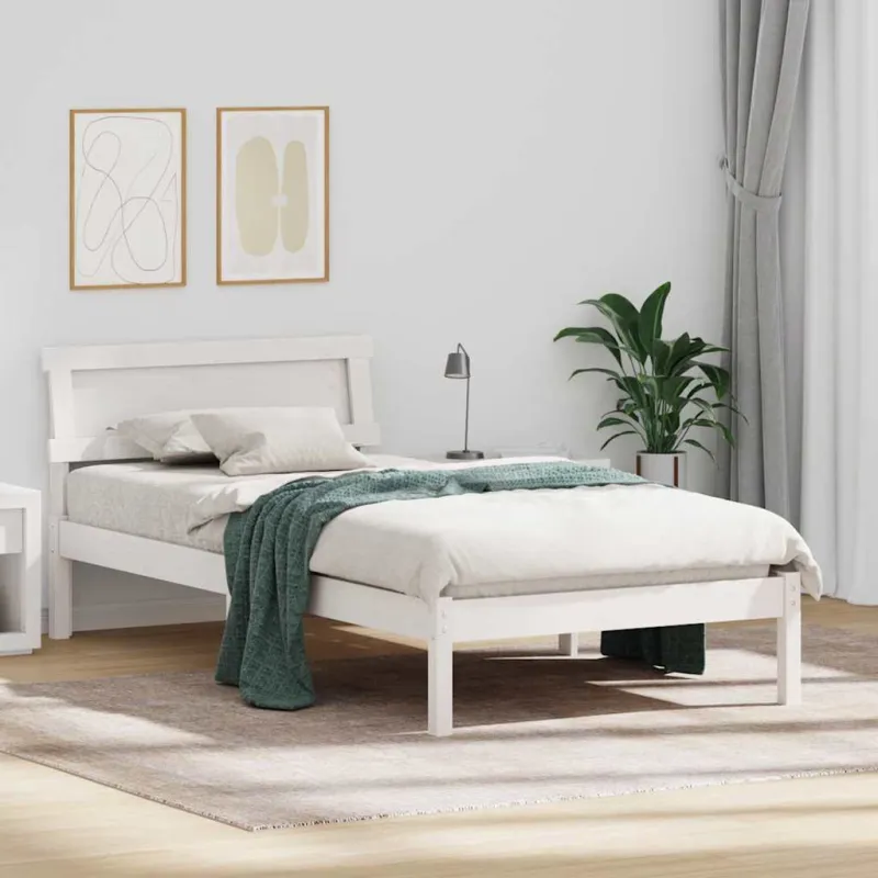 Lovos rėmas Balta 90 x 190 cm Kietos pušies mediena