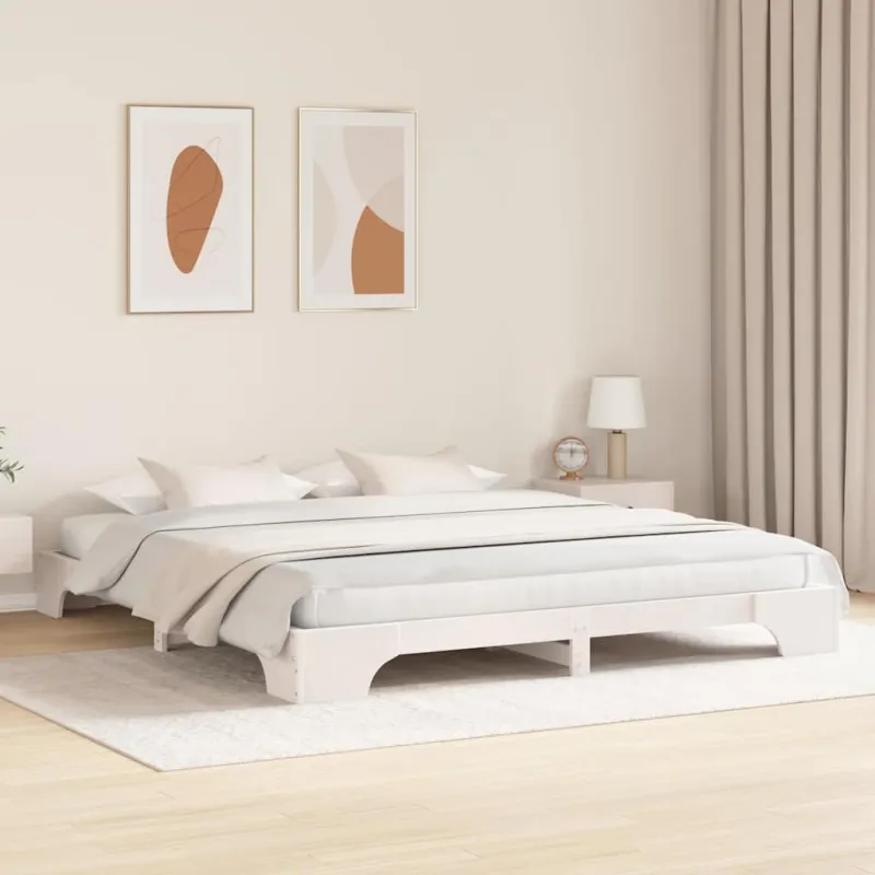 Lovos rėmas Balta 200 x 200 cm Kietos pušies mediena