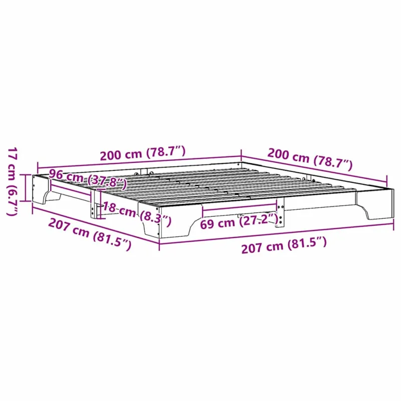 Lovos rėmas Balta 200 x 200 cm Kietos pušies mediena