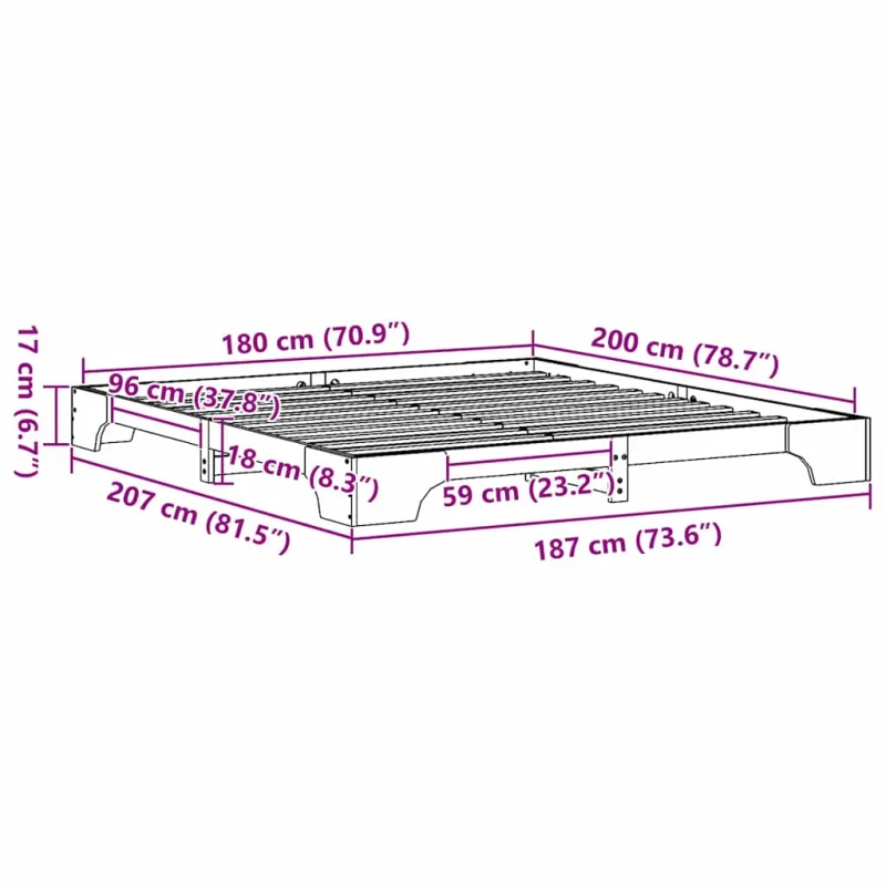 Lovos rėmas Balta 180 x 200 cm Kietos pušies mediena