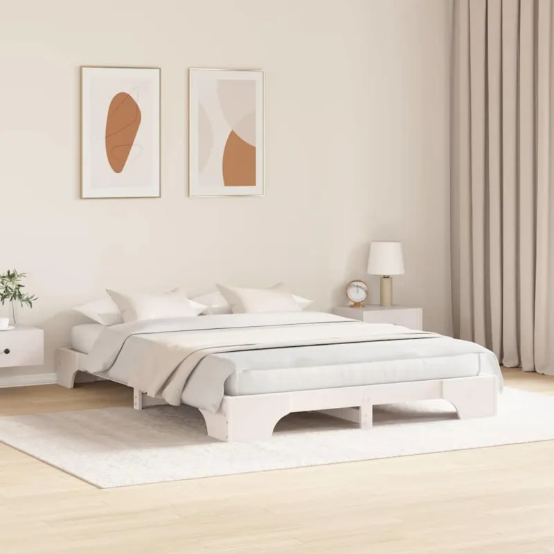 Lovos rėmas Balta 150 x 200 cm Kietos pušies mediena