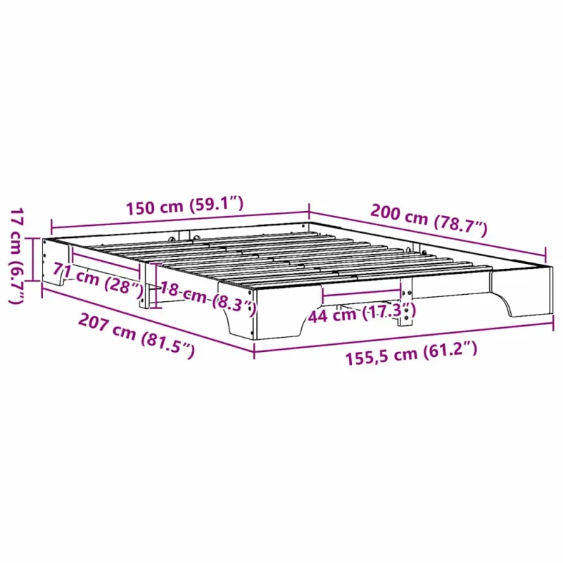 Lovos rėmas Balta 150 x 200 cm Kietos pušies mediena