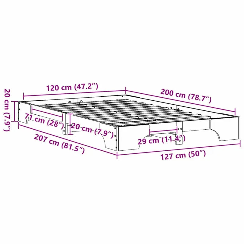 Lovos rėmas Balta 120 x 200 cm Kietos pušies mediena