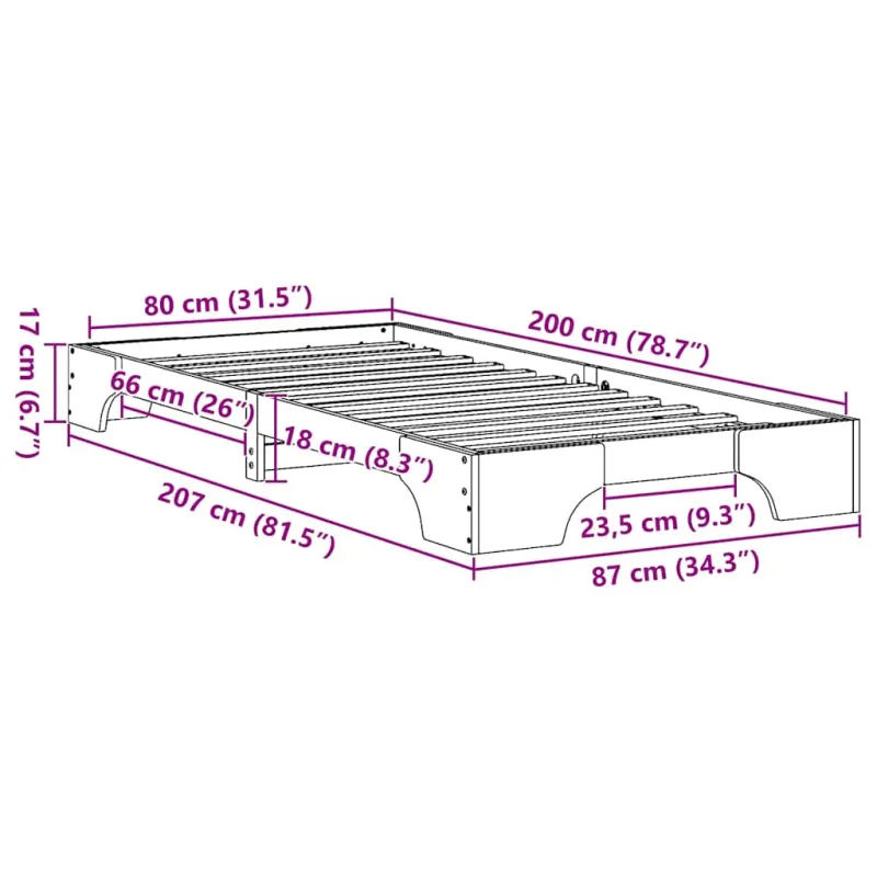 Lovos rėmas Natūrali 80 x 200 cm Kietos pušies mediena