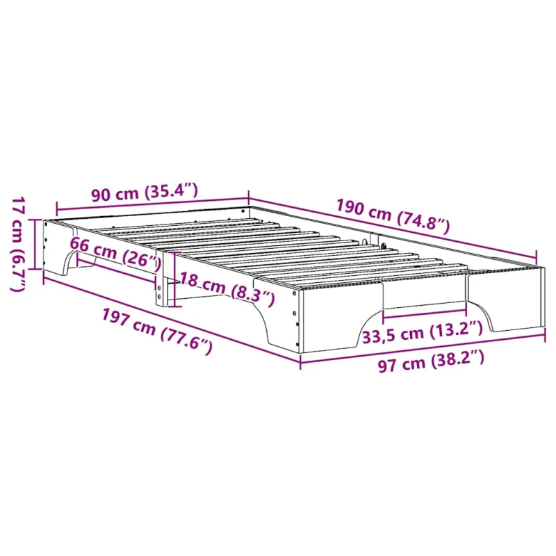 Lovos rėmas Natūrali 90 x 190 cm Kietos pušies mediena