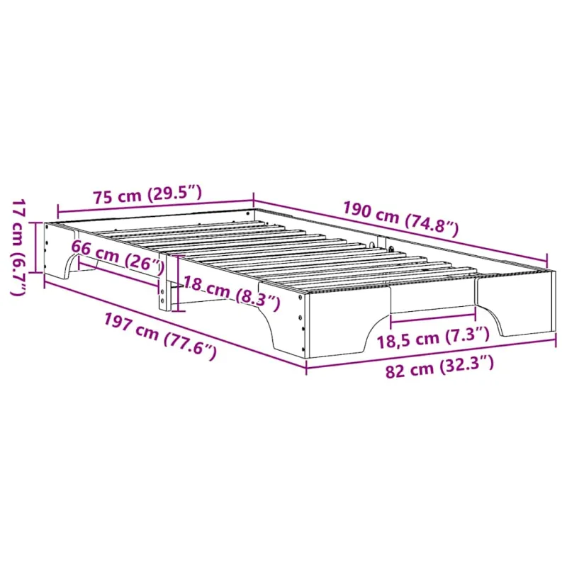 Lovos rėmas Natūrali 75 x 190 cm Kietos pušies mediena
