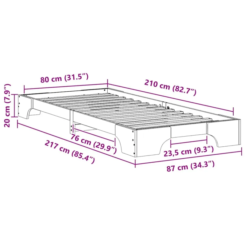 Lovos rėmas Balta 80 x 210 cm Kietos pušies mediena